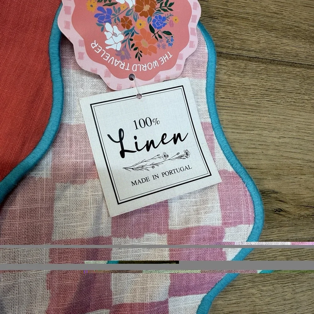 Luzoh Collective Placemat Napkin Set Linen Pink Gingham Boho Chic Portugal